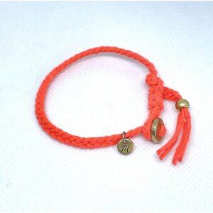 Madewell Braided Cord Tassel Bracelet Orange and Gold Tone